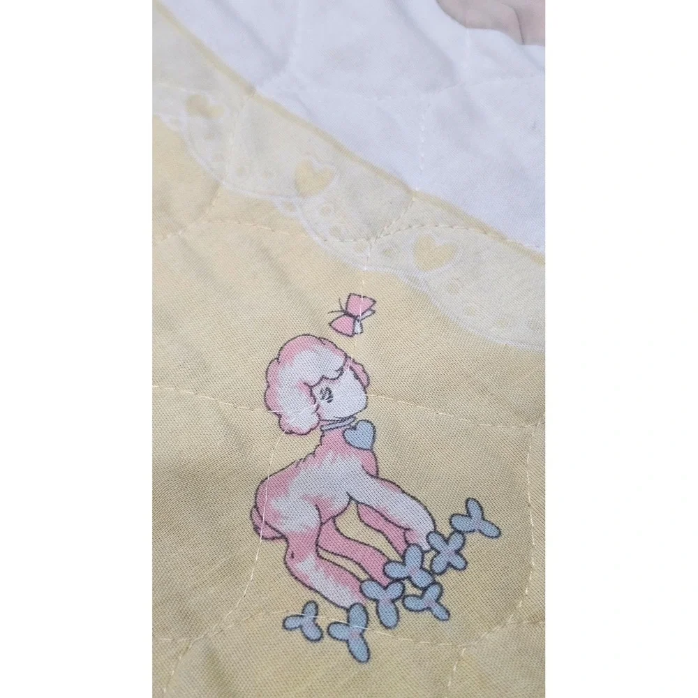 Vintage Precious Moments Quilted Baby Blanket Yellow Angel Lace‎ Trim 90s